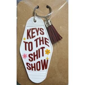 Keys To The Sh*t Show White & Red Tassel Vintage Hotel Motel Keychain Handmade